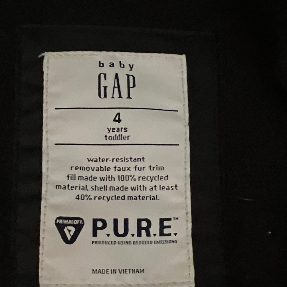 Baby GAP Black Puffer Jacket with Faux Fur Hood - Picture 3 of 5